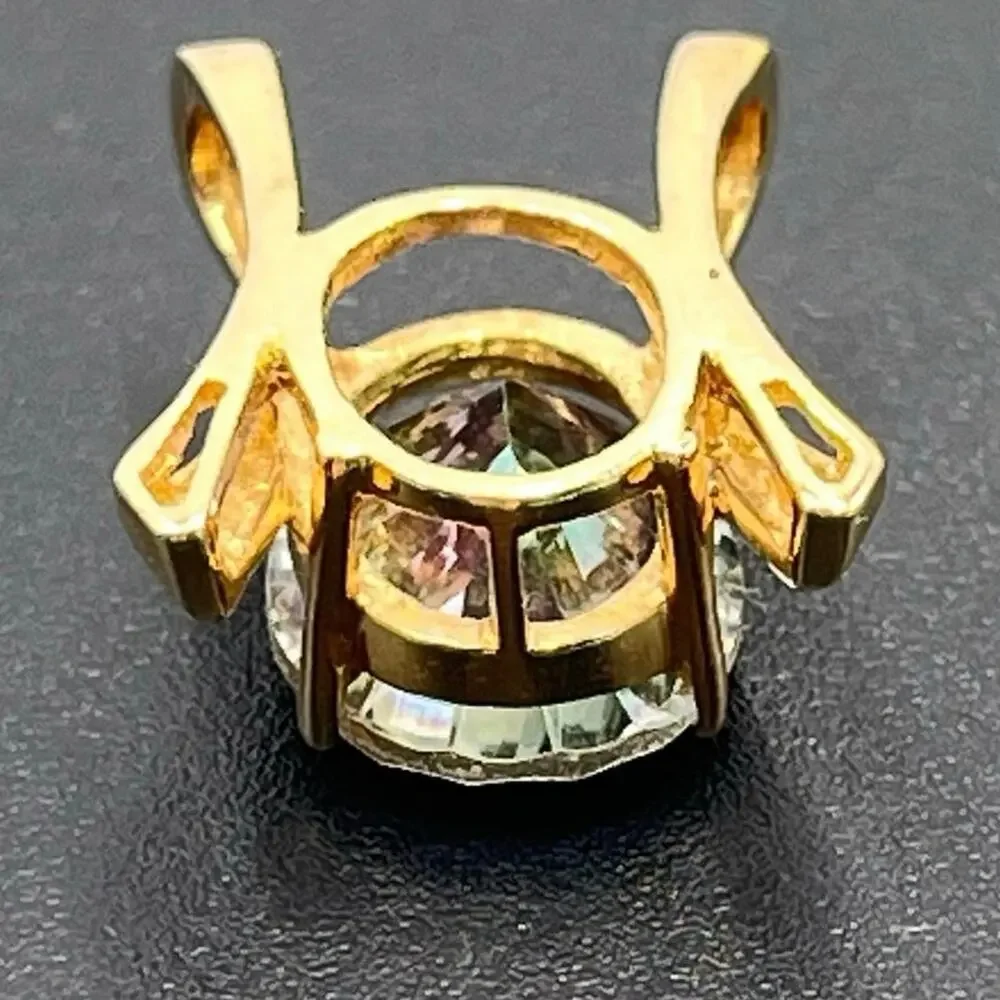 Yellow Gold 14k, 5 Ct Mystic Rainbow Topaz Glowing Gemstone Pendant Slider 3.7gr